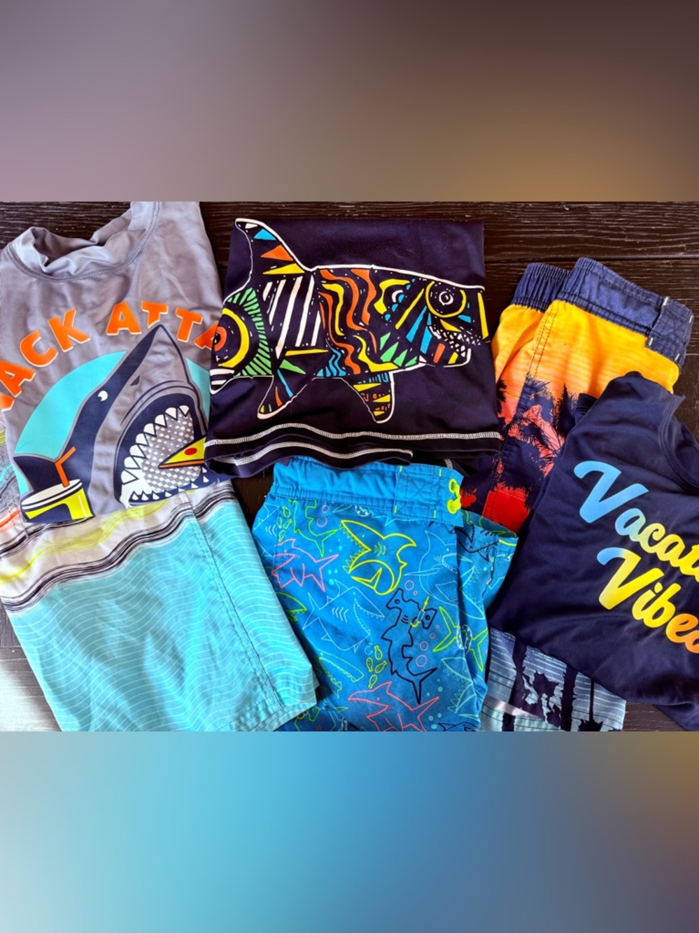 Bundle of Colorful Swim Trunks and Rash Guards, Youth size 8-10 (Cat and Jack)